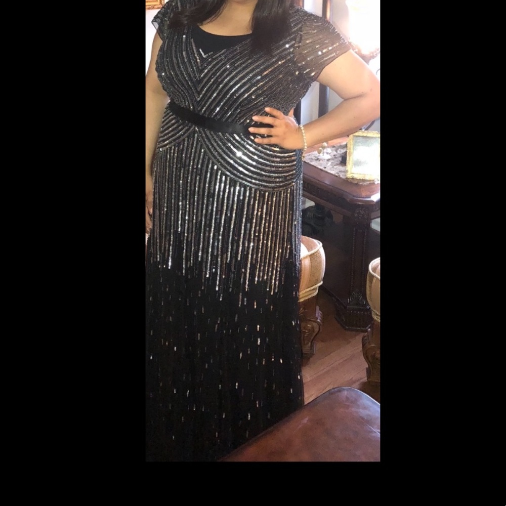 Plus size Adrianna Papell black sequin dress.